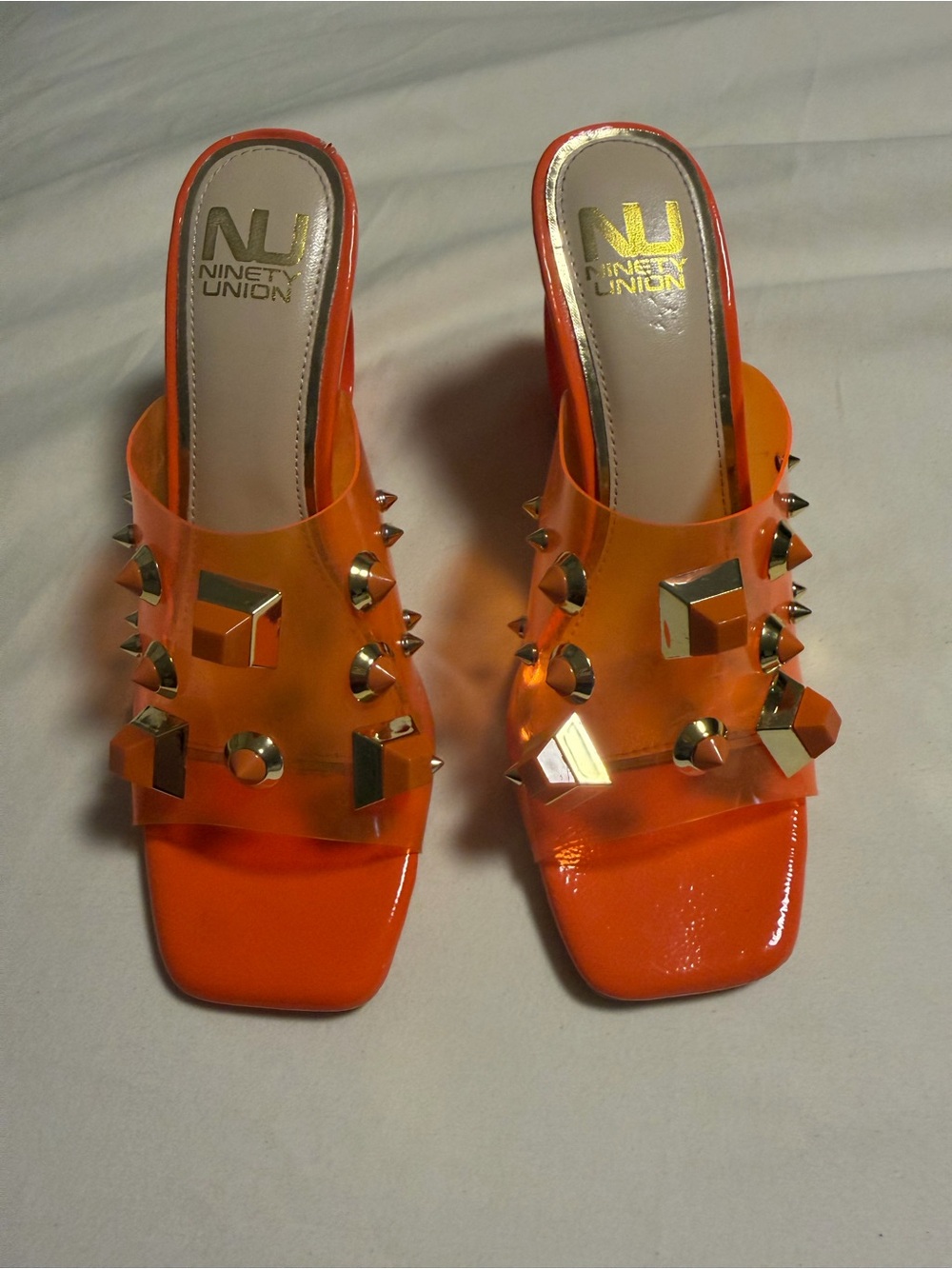 Ninety Union Orange Studded Jelly Heels Size 7